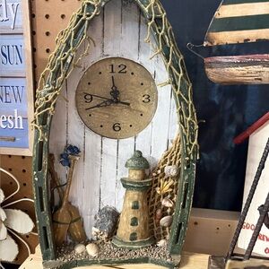 Rustic Nautical Wall Clock with Lighthouse Decor